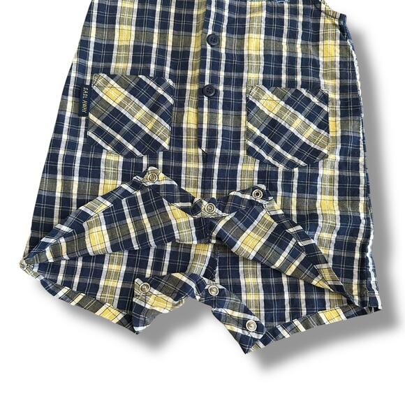 Carter’s Vintage Plaid Embroidered Sailboat Romper Boys Size 18M Blue Yellow - Picture 6 of 10